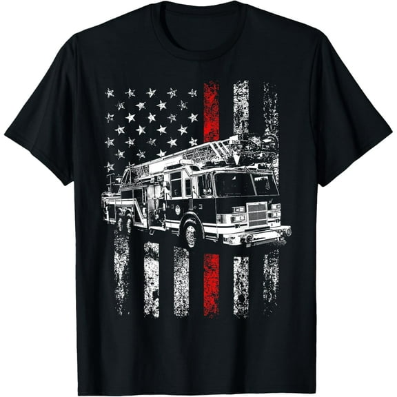 Fireman American Flag Thin Red Line Firefighter T-Shirt