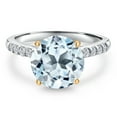 thumbnail image 3 of Gem Stone King 925 Silver and 10K Yellow Gold Sky Blue Topaz and Lab Grown Diamond Engagement Ring for Women | 4.97 Cttw | Round 10MM | Gemstone November Birthstone | Size 8, 3 of 6