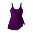 thumbnail image 2 of One Piece Swimdress Swimsuits for Women Tummy Control Swim Dresses Skirt Bathing Suit Purple L, 2 of 6