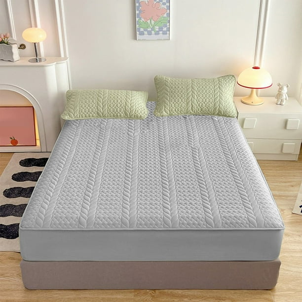 Protector de sábana ajustable de color gris para colchón de cama, bolsillo para colchón, cálido en invierno, transpirable, antideslizante, para el cuidado de la piel, sábana acolchada de algodón, prot