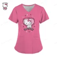 thumbnail image 4 of Uniforme de enfermera Kawaii para mujer, Tops con estampado de Hello Kitty, monos de manga corta con bolsillo, blusa médica de enfermería, 4 of 6
