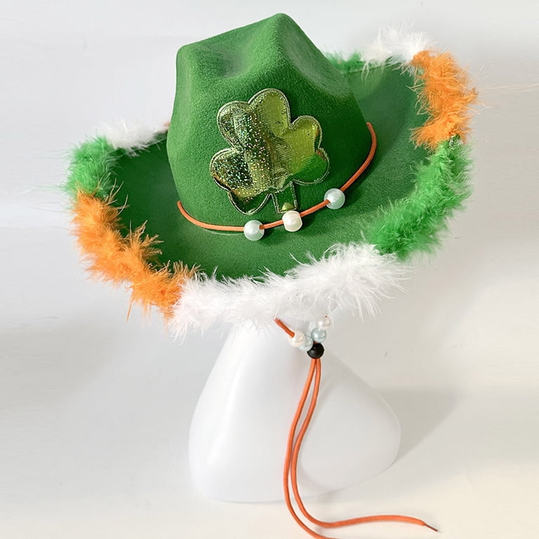 Green and Gold St. Patrick’s Day Embellished Hat with Peacock Feather Cowboy Hat JeashCHAT St. Patrick main image 4