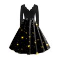 thumbnail image 5 of Valentine's Day Dresses for Women Long Sleev Vintage Love Heart Print V-Neck A-Line Cocktail Party Dress with Belt Gold M, 5 of 5