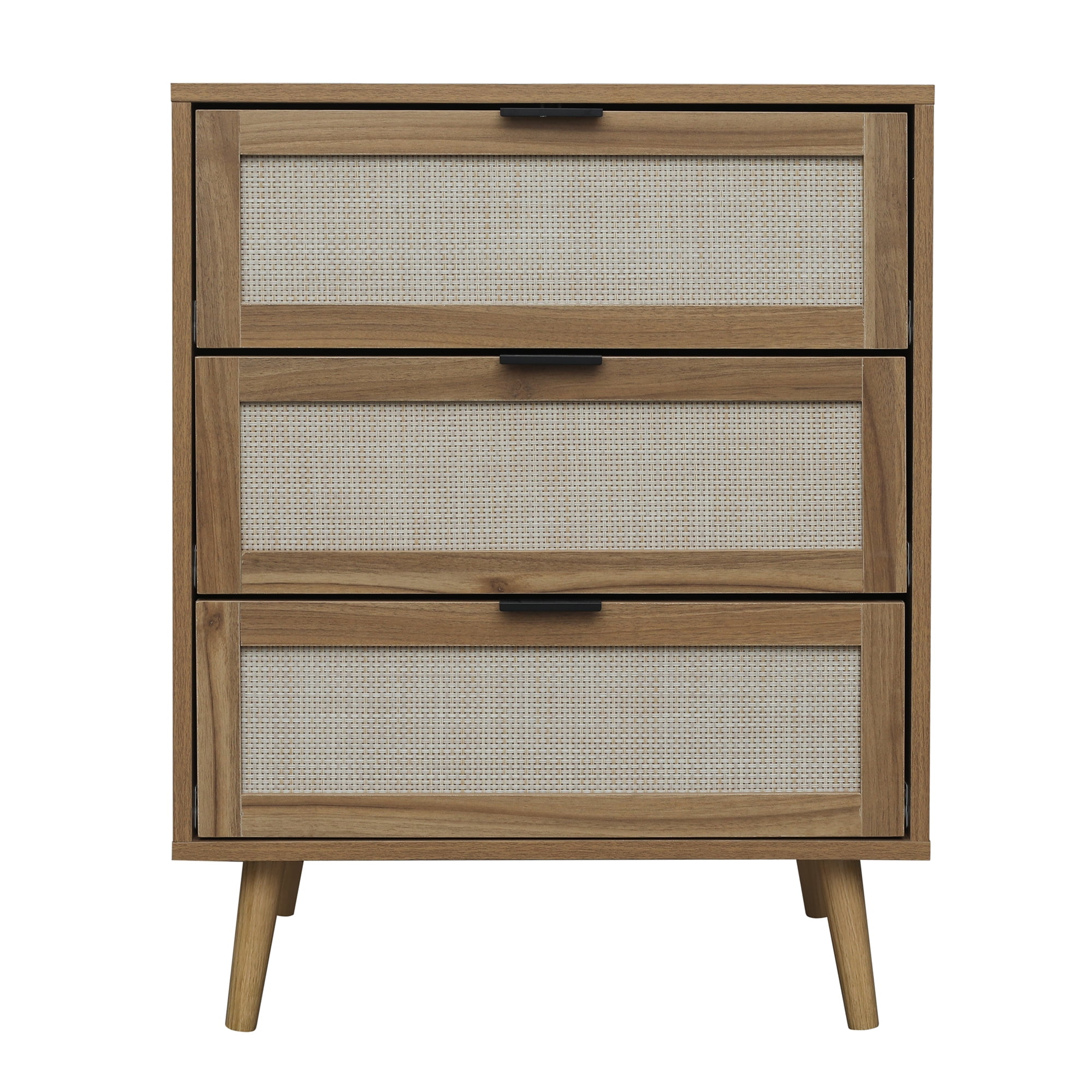 Kadyn 3 Drawer Cabinet, Chest of Drawers for Bedroom, Nightstand with Wood Feet, Walnut Kadyn 3 Drawer Cabinet, Chest of Drawers for Bedroom, Nightstand with Wood Feet, Walnut