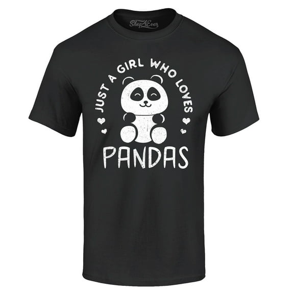 Shop4Ever Men's Just A Girl Who Loves Pandas Panda Bear Graphic T-shirt Small Black