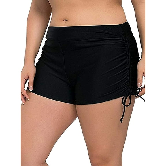 Womens Plus Size Side Cinched Swim Shorts Swim Bottoms