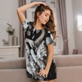 thumbnail image 3 of Honeii Elegant Swans Black Background Print Women's Loose Short Sleeve Nightgown, Soft Cotton Sleepwear, Comfy Loose Fit Pajama Dress for Sleep and Lounge, 3 of 6