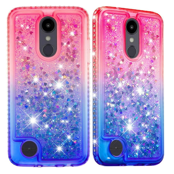 Soatuto For LG K8 (2018) Case / LG Aristo 2 / Aristo 3 / Zone 4 / Fortune 2 Case Liquid Glitter Cute Gradient Quicksand Flowing Liquid Floating Soft TPU Bling Sparkly For Women Girls - Pink Blue
