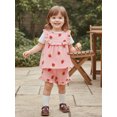 thumbnail image 6 of BemeyourBBs Toddler Baby Girls Summer Clothes 2 Pieces Outfit Strawberry Cherry Heart Sleeveless Crew Neck Ruffle Shirt Tank Top and Shorts Set, 6 of 8
