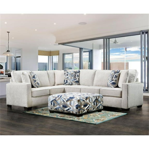 Furniture of America Yahse Contemporary Chenille Upholstered Sectional in Ivory