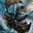 thumbnail image 5 of Orinice  Funny Cat Bathroom Shower Curtain Pirate Ship Sea Ocean Waves Nautical Sailboat Cool Kids Boys Hilarious Accessory 12 Plastic Hooks Waterproof Decor 69x72, 5 of 7