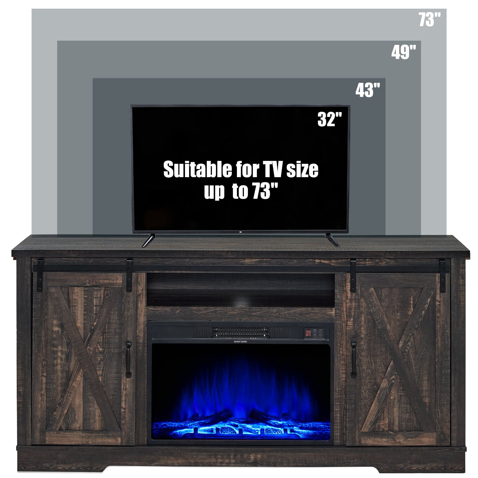 Merluxy Farmhouse 63" Fireplace Entertainment Center, Dark Rustic Oak