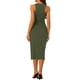 thumbnail image 3 of Vestido de corte para mujer INSPIRE CHIC, vestido maxi sin mangas de punto acanalado con cuello redondo y abertura lateral, talla XL, color verde oliva, 3 of 6