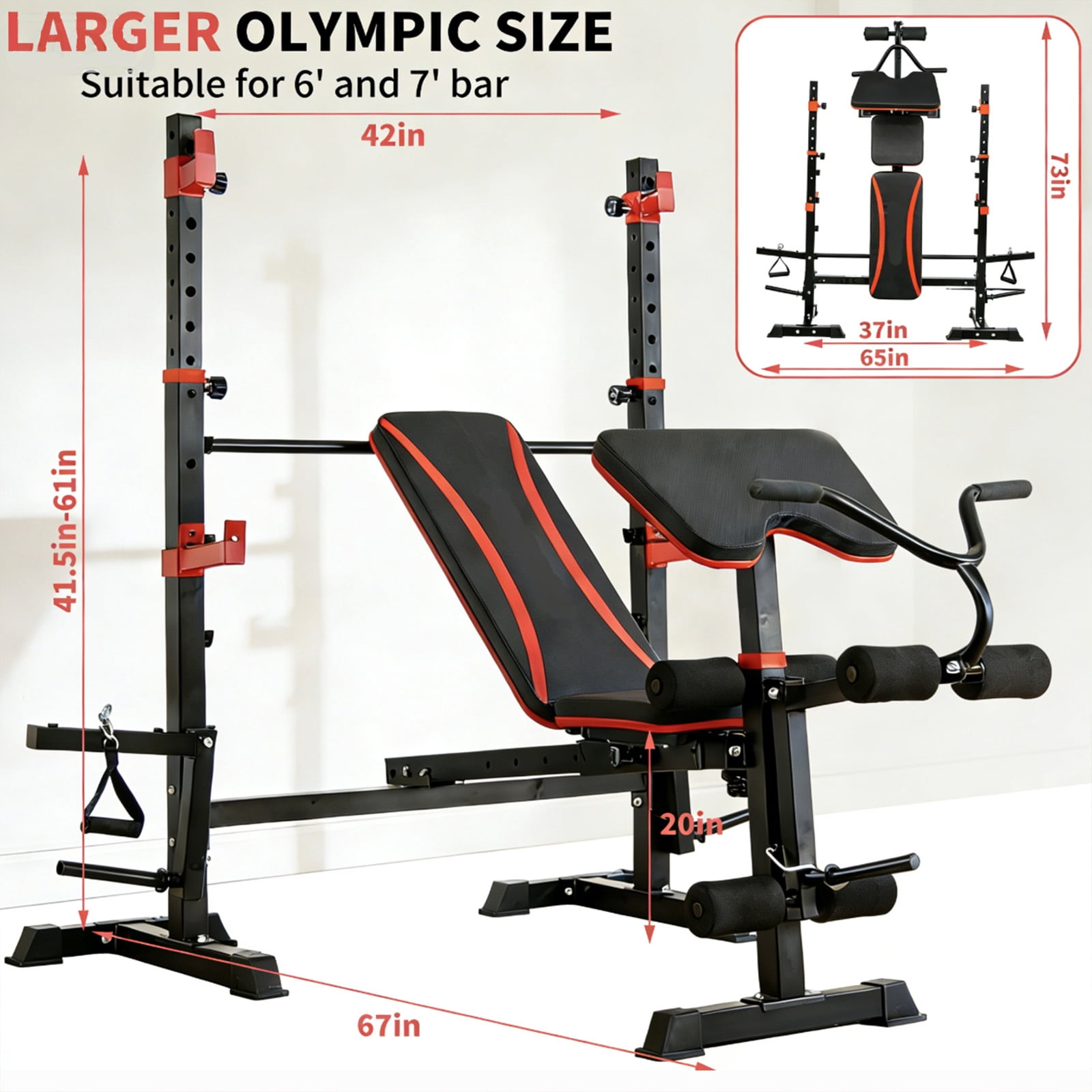 1500LBS Capacity 6 in 1 Olympic Weight Bench Set with Squat Rack & Leg Extension, Adjustable Foldable Workout Bench for Home Gym Full Body Strength Training