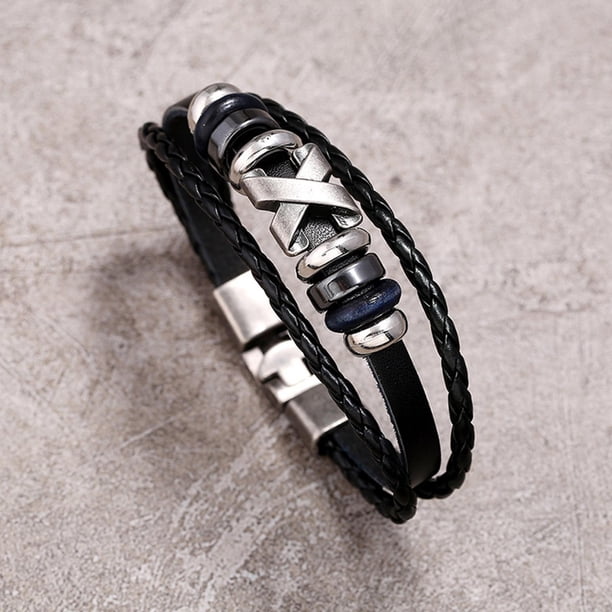 Brazaletes de de cuero de moda con brazalete de cierre de aleación Negro Hugo Pulsera trenzada