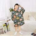 thumbnail image 6 of FORMRS Wearable Blanket Hoodie with Sleeves for Kids Cozy Flannel Sweatshirt, Blue Geometric Flowers, 6 of 7