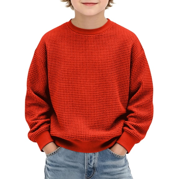 Ynynloco Boys Casual Pullover Sweaters Kids Chunky Crewneck Waffle Knit Jumper Shirt Tops Fall Winter Warm Clothes 3-14 Years