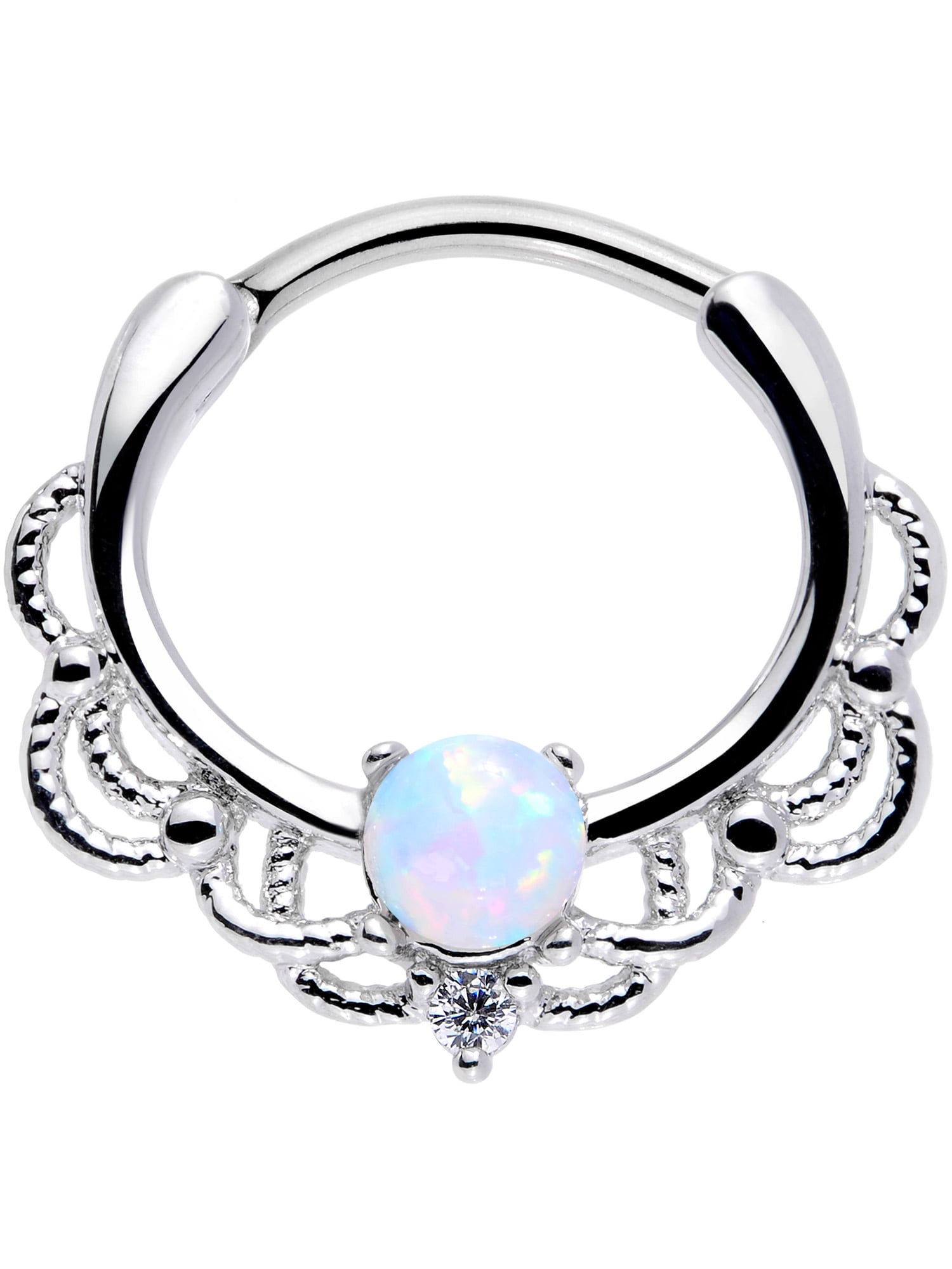 Body Candy Womens 16G 316L Steel Daith Tragus White Accent Loop Nose