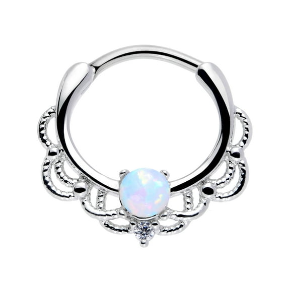 Body Candy Womens 16G 316L Steel Daith Tragus White Accent Loop Nose Ring Cartilage Septum Clicker 10mm