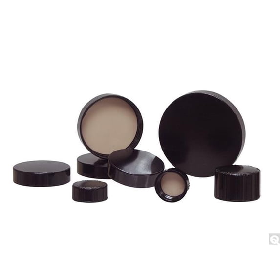 28-400 Black Ribbed Phenolic Cap with F217 & PTFE Liner - Pack of 3200