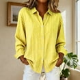 thumbnail image 5 of Women's Striped Button Up Shirts Loose Fit Lapel Collar Long Sleeve Dressy Casual Blouses Spring Fall Tops (S, Yellow), 5 of 5
