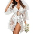 thumbnail image 1 of Women's Lace Kimono Robe Babydoll Lingerie Mesh Nightgown,1 White, 1 of 5