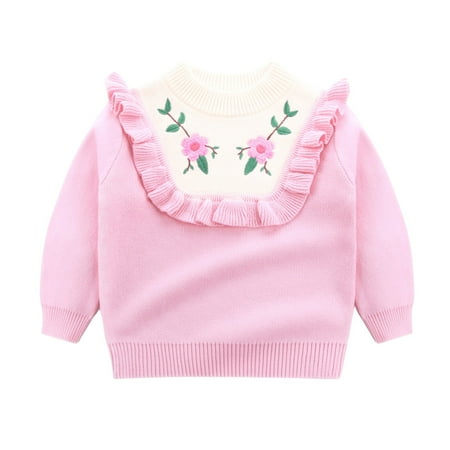 

Youmylove Toddler Boys Girls Winter Long Sleeve Flower Embroidery Ruffles Knit Sweater Warm Children Clothes Child Playwear