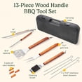 thumbnail image 2 of 13-Piece Wooden Handle Grill Tools Set, Grill Utensils Set BBQ Accessories, Durable Stainless Steel Spatula, Tongs, Cleaning Brush & More, Compact Case, Grilling Gifts for Men, CGS-W13, 2 of 8