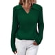 thumbnail image 2 of Suéter de punto para mujer Otoño Invierno Solapa Color sólido Slim V Cuello Tops Ropa Verde M, 2 of 5