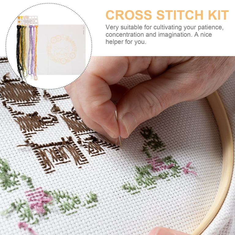 1 Set Beginner Embroidery Kit Cat Embroidery Kits Cartoon Cross Stitch Kit  Unfinished Embroidery Kit
