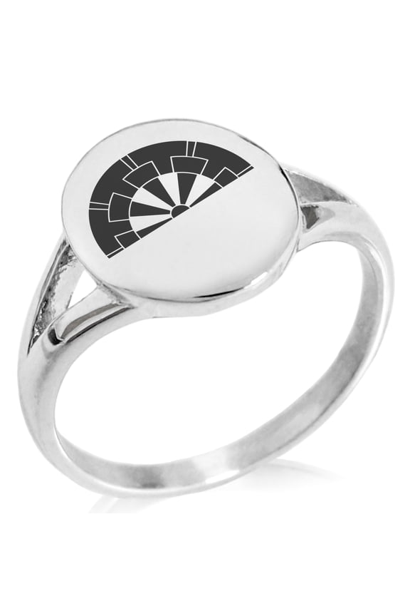 Stainless Steel Ikoma Samurai Crest Minimalist Oval Top Polished Statement Signet Ring