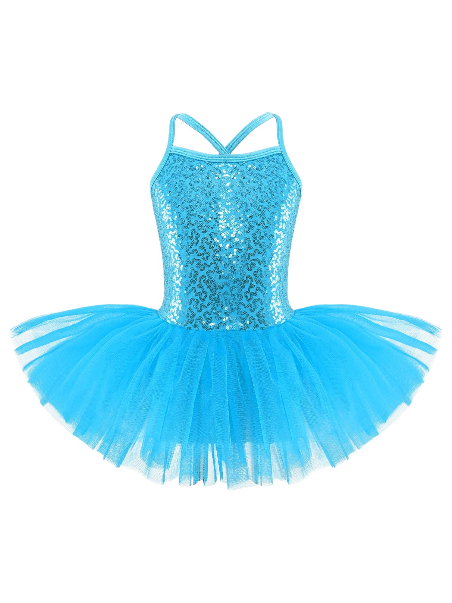 iEFiEL Girls Shiny Sequins Ballet Tutu Dress Gymnastic Exercise Leotard ...