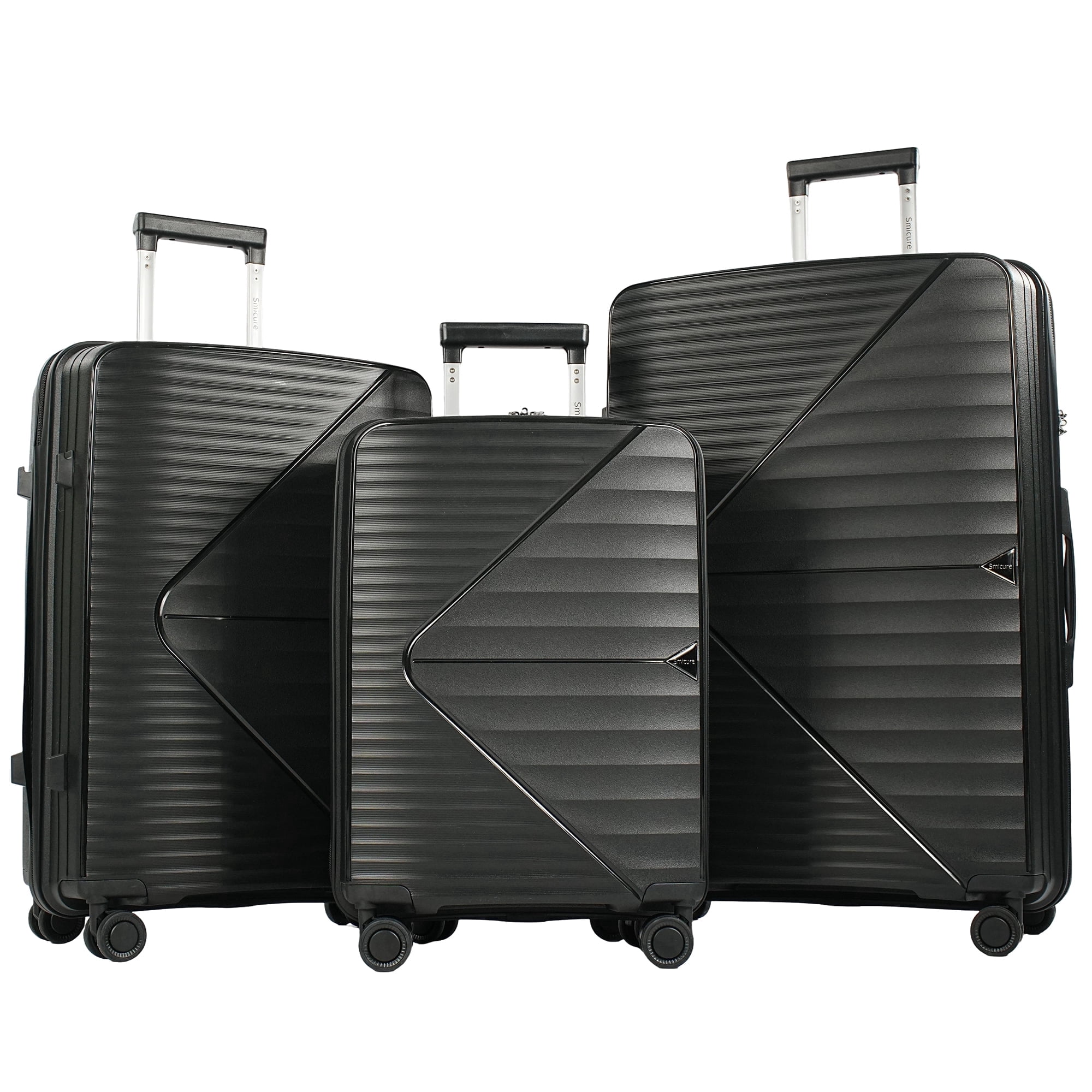 Smicure Luggage Sets 3 Piece with Spinner Wheel, Hardside Suitcase Set with TSA Lock, Lightweight Travel Luggage for Men and Women, Black