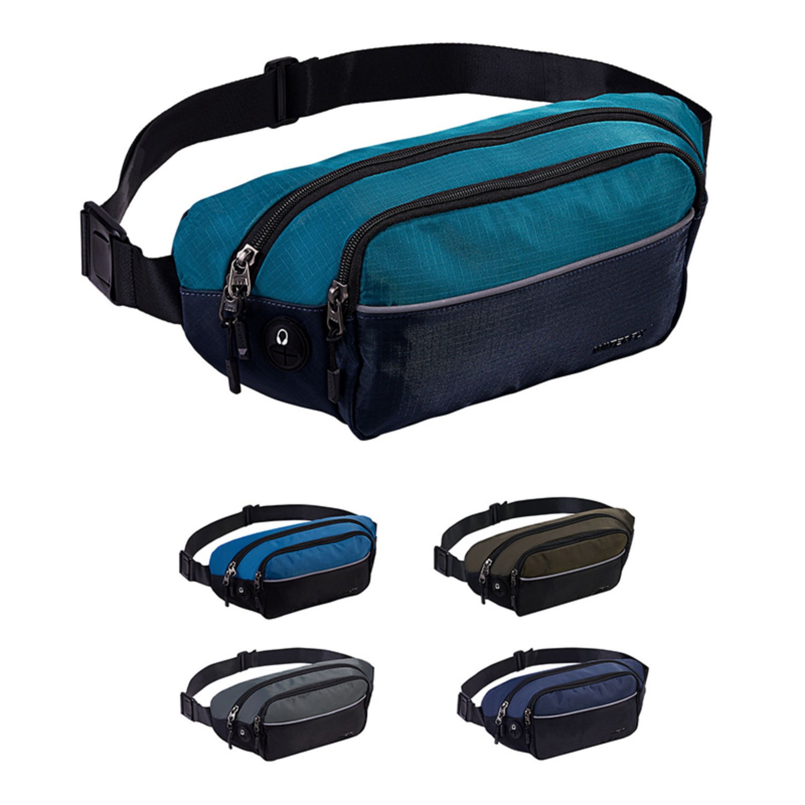 WATERFLY Unisex Hiking Walking Travel Nylon Fanny Pack Waist Bag,Dark Blue with Teal Blue
