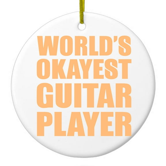 DistinctInk Hanging Ceramic Christmas Ornament - World's Okayest Guitar Player - Gold String, 2-3/4 inch Diameter