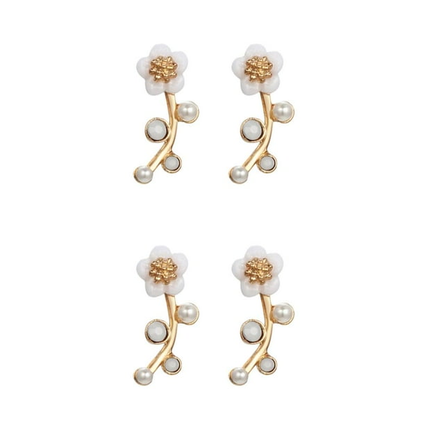 Qarigey Pendientes de perlas asequibles - Pendientes de tuerca elegantes y ligeros para mujer Pendientes de flores Elegantes a la moda dorado 2Conjunto