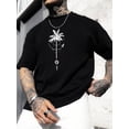 thumbnail image 1 of Coconut Tree Graphic Print Men's Crew Neck Short Sleeve Tees, Summer Trendy T-Shirt, Casual Comfortable Versatile Top For Outdoor Sports & Leisure Vacation Tee For Adult, Men, Women, Teen, Teenager,, 1 of 6