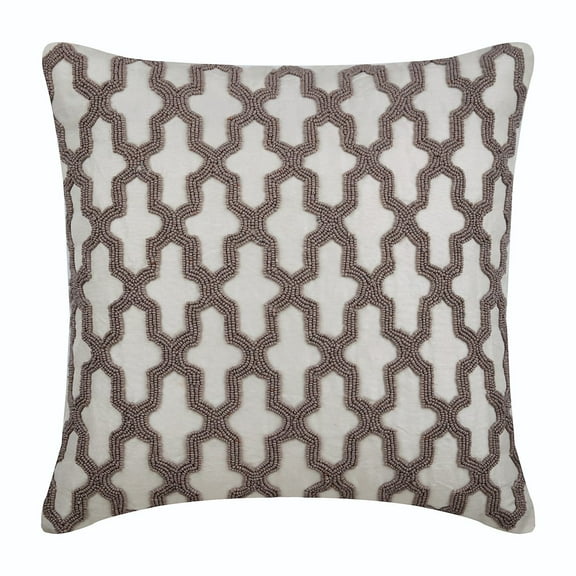 Throw Pillow Case, Trellis Throw Pillow Cover Accent Couch Sofa Bed Pillow Case 14x14 inch (35x35 cm) Ivory Silk Pillow Cover Bead Embroidered, Ivory Pillow - Trellis Cafe Runway