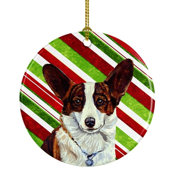 Carolines Treasures LH9243-CO1 Corgi Candy Cane Holiday Christmas Ceramic Ornament 3 in multicolor
