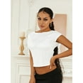 thumbnail image 3 of KelaJuan Women's Solid Color Cropped Tops, Summer Short Sleeve Open Back Casual Textured T-Shirts, 3 of 9