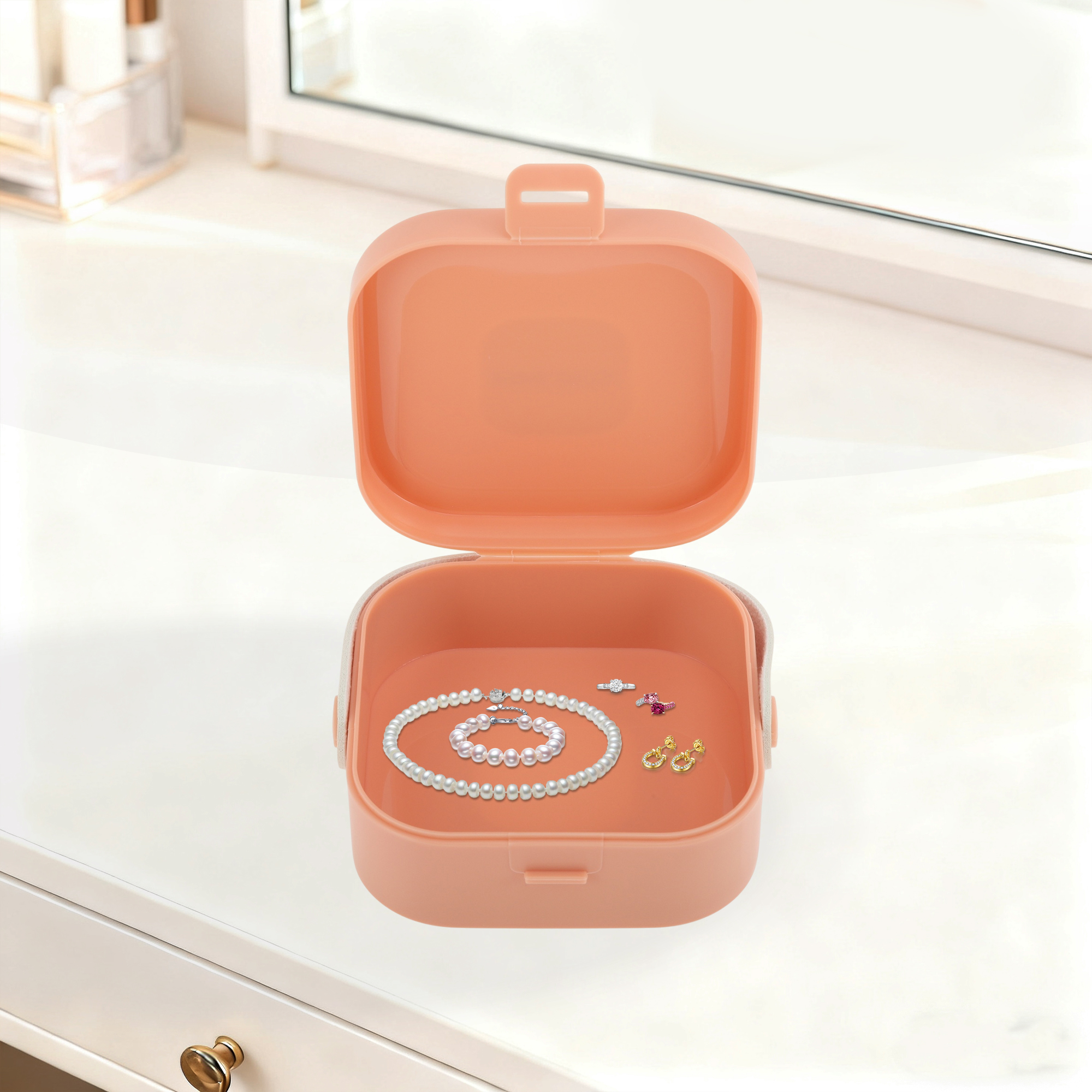 Unique Bargains Multi-Function Jewelry Box Jewelry Organizer Coral Pink