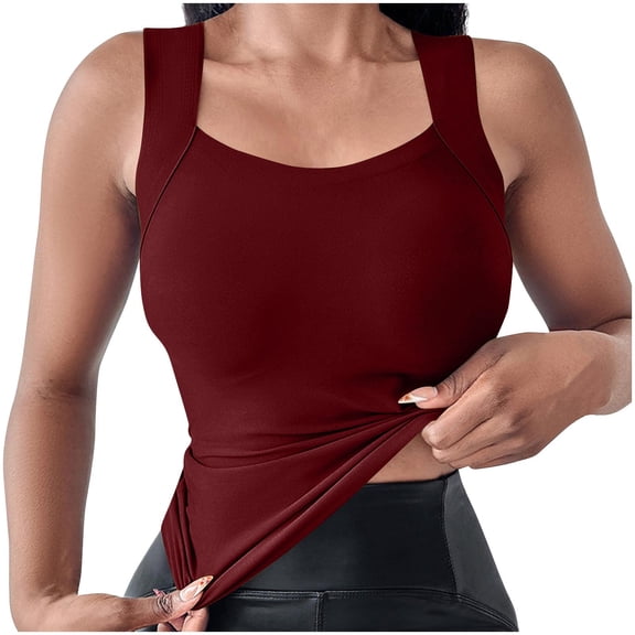 AherBiu Camisole Tops for Women Square Neck Stretch Comfy Slim Fitted Wide Strap Summer Basic Layer Tank Tops