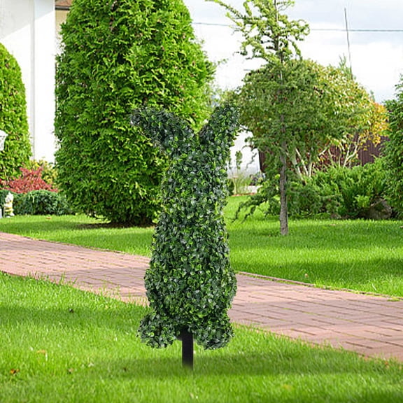 Simulation Rabbit Ground Plug Decor Easter Bunny Artificial Topiary Tree Green Ground Plug Easter Spring Garden Stakes Artificial Greenery & Mini Tree Stakes for Garden/Lawn