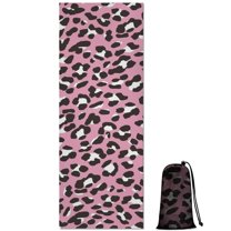 Pink and Black Of Leopard Print Hot Yoga Mat Towel Non Slip for Hot Yoga - Quick-Drying Yoga Mat Cover with 4 Corner Pockets with Travel Bag - Hot Yoga Towel Non Slip 74"x26"