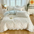 thumbnail image 2 of Floral Blanco Azul Ruffles 100% Algodón 3Pc Juego de Cama, 2 of 3