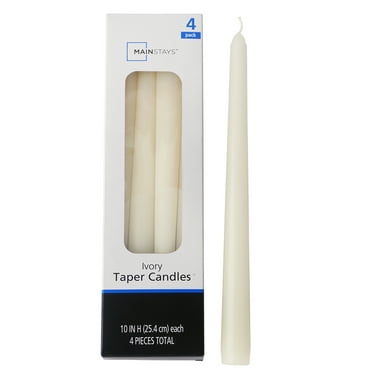 Mainstays Single Wick 10" Taper Candle, Unscented, Ivory, 4 Pack