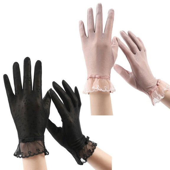 2 pairs of sunscreen gloves women's lace summer anti-ultraviolet thin outdoor touch screen non-slip ice silk gloves