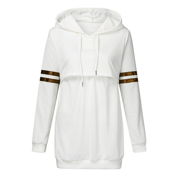 Lady Maternity Stripe Print Long Cardigan Open Patchwork Nursing Breastfeeding Hoodie Sweater Business Casual Sweatershirt