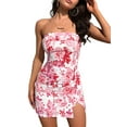 thumbnail image 5 of Musuos Women's Strapless Mini Dress Sleeveless Off Shoulder Floral Print Slit Hem Bodycon Short Dress Party Gown, 5 of 8