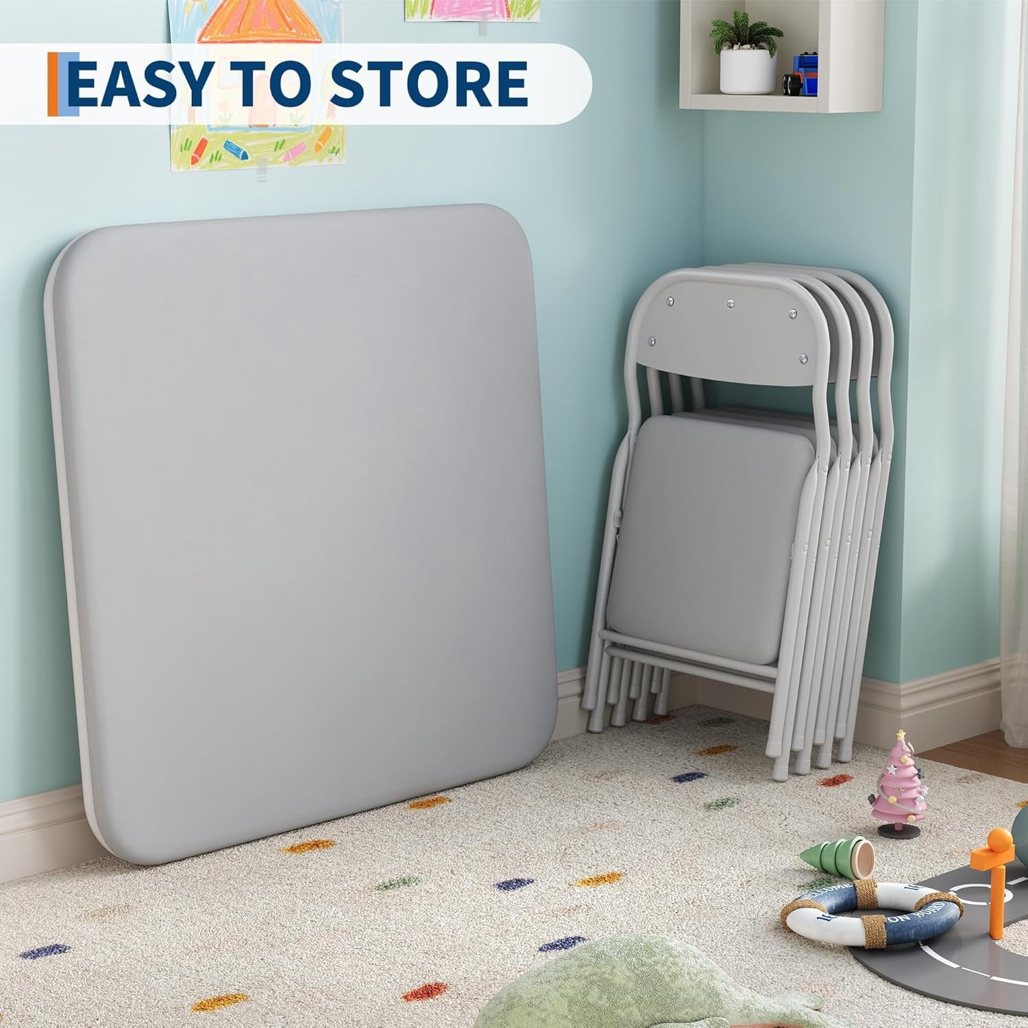 3/5 Piece Kids Folding Table and Chairs Set, Toddlers Boys Girls Games Table and Chairs Set, Activity Table and Chairs Set for Dining Room,Daycare,Classrooms